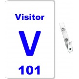 Custom Printed Numbered White PVC Visitor Badges + Strap Clips - 100 pack
